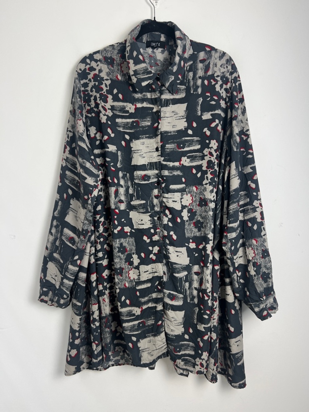 Comfy USA 2X Sally Abstract Print Button Down Lagenlook Long Tunic Shirt